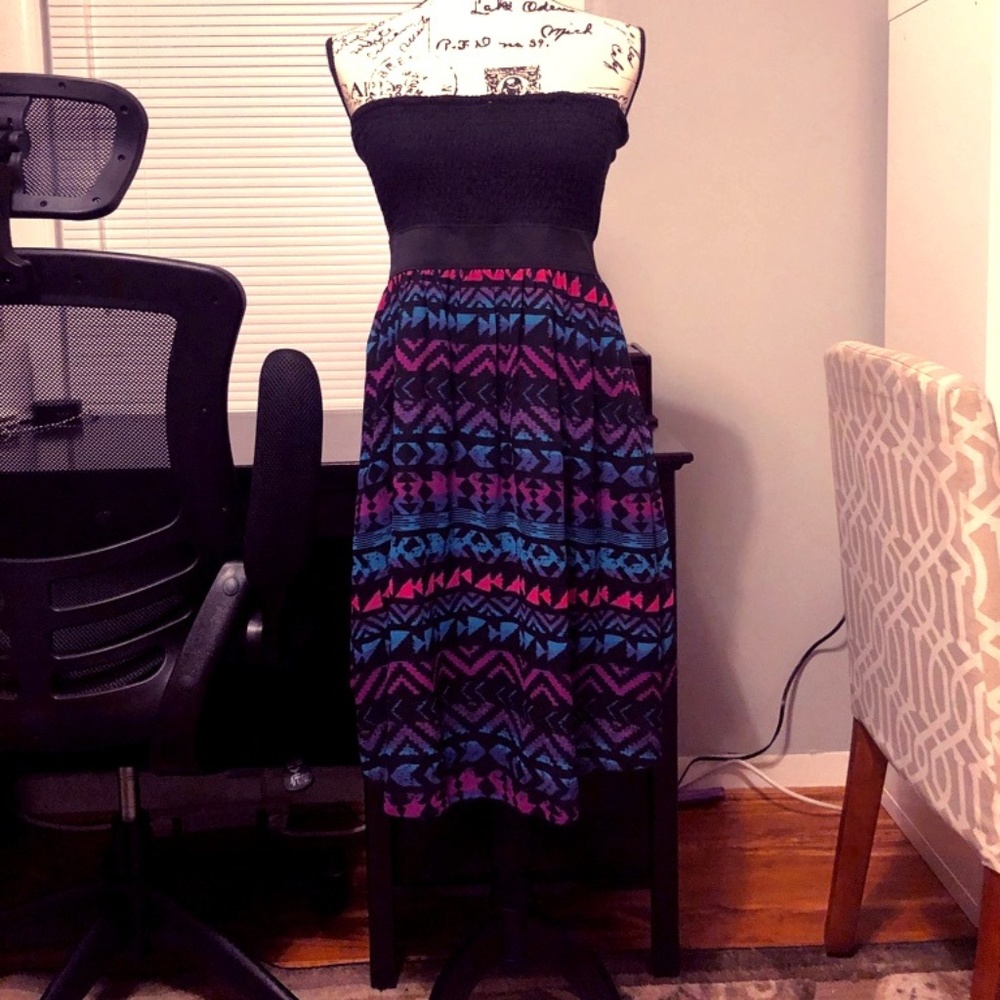 Strapless Colored Print Dress